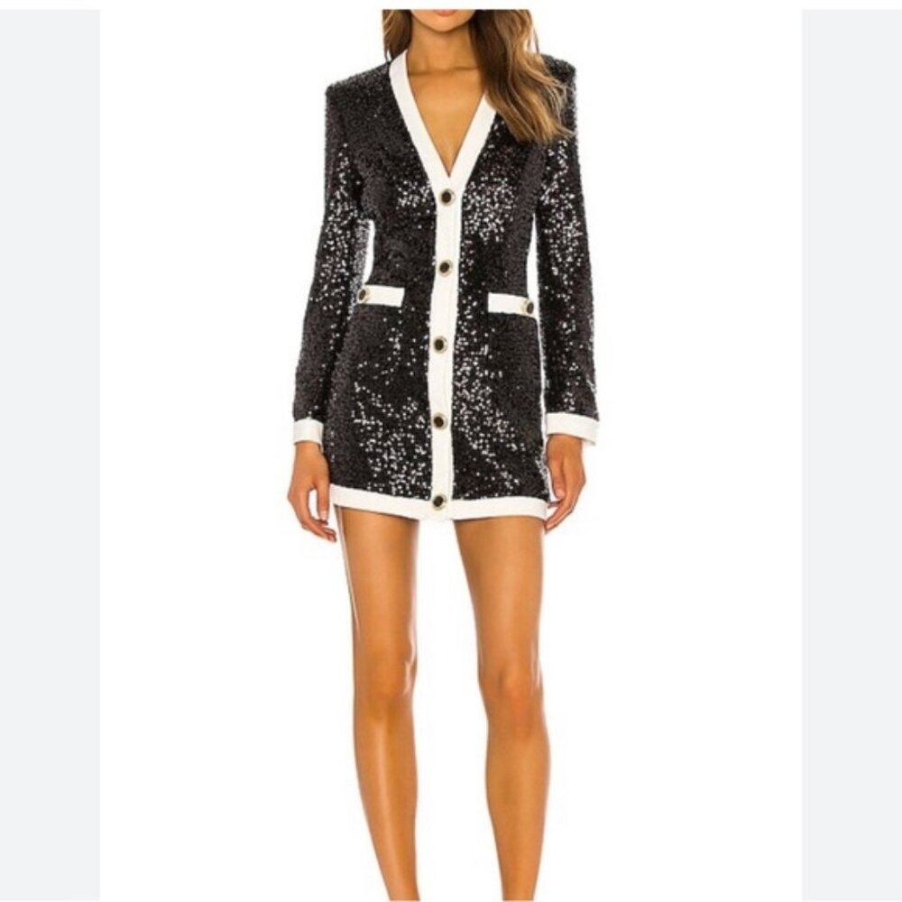RONNY KOBO LANALIA SEQUIN TWO-TONE V-NECK MINI DRESS
